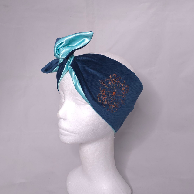 Bandeau Années 50 en tissu bleu nuit