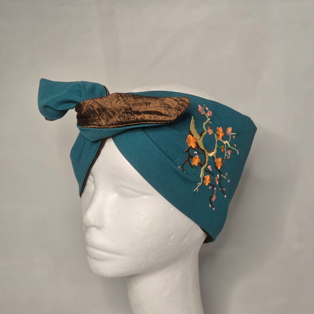 Bandeau Années 50 en tissu bleu canard