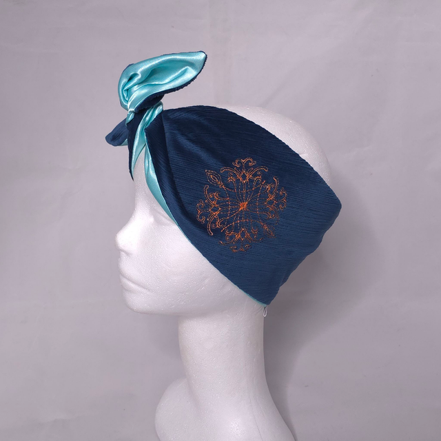 Bandeau Années 50 en tissu bleu nuit
