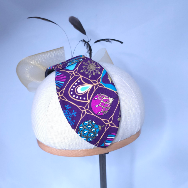 Fascinator serre-tête – Tissu Noël et voile léger