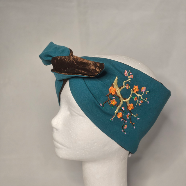 Bandeau Années 50 en tissu bleu canard